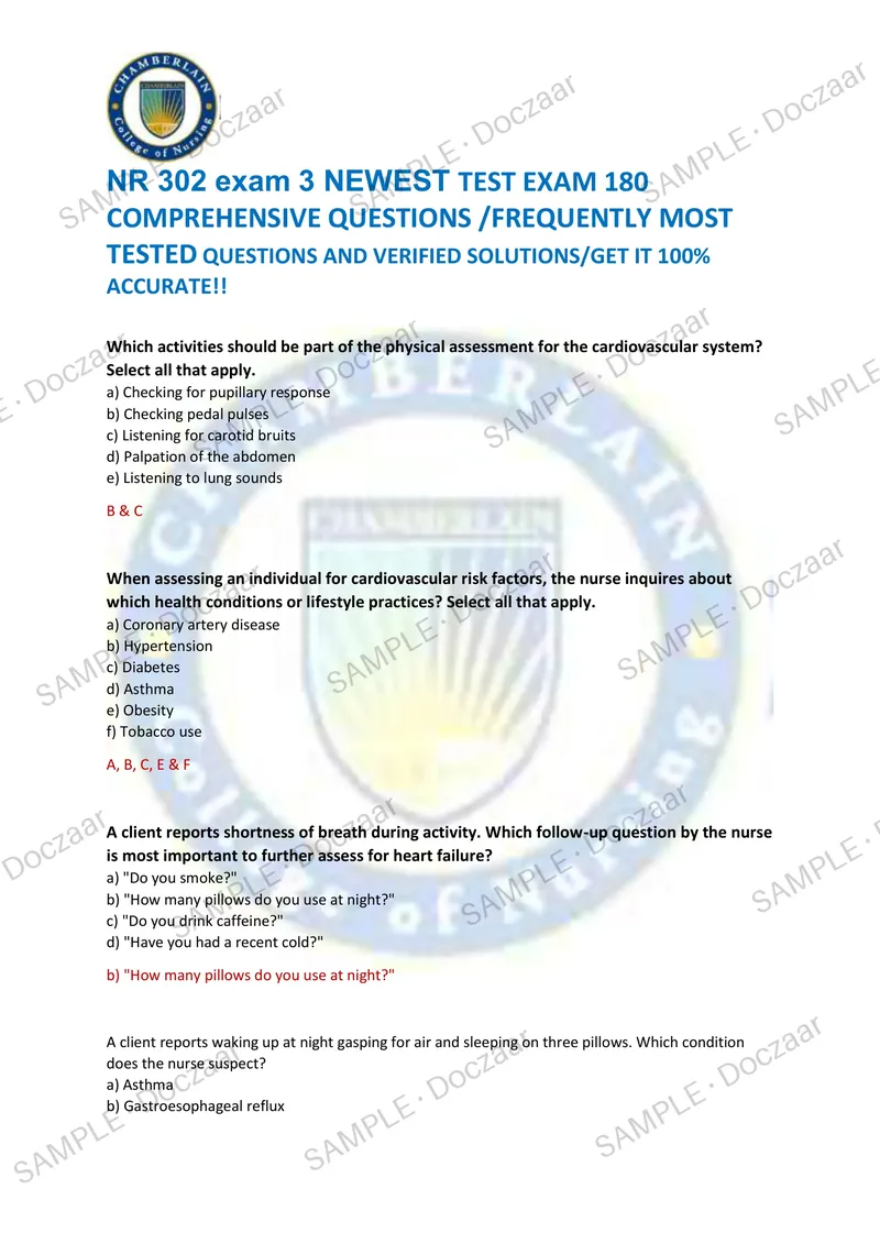 Preview page 1 of NR 302 exam 3 NEWEST TEST EXAM 180 COMPREHENSIVE QUESTIONS /FREQUENTLY MOST TESTED QUESTIONS AND VERIFIED SOLUTIONS/GE
