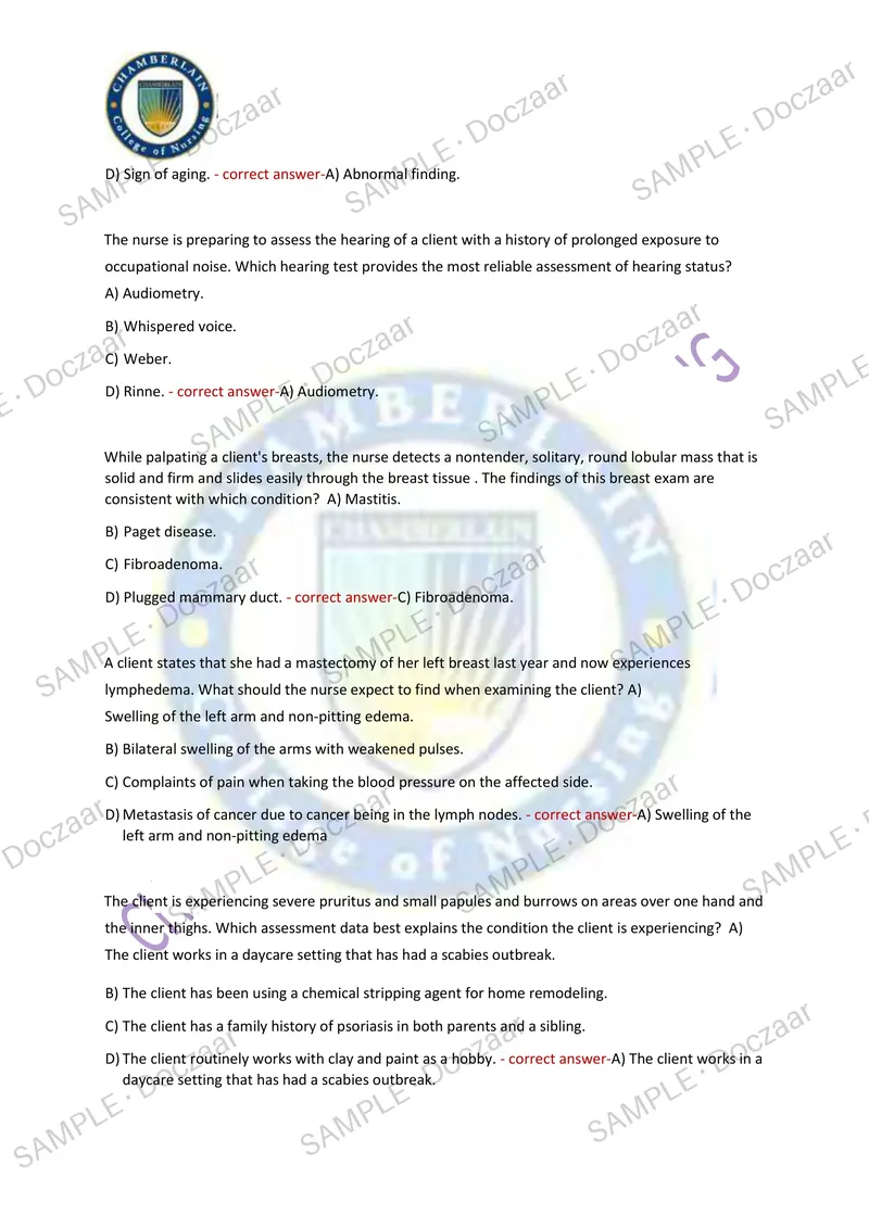 Preview page 11 of HEALTH ASSESSMENT EVOLVE EXAM 2026/2027 | 70 HIGH-YIELD QUESTIONS & VERIFIED ANSWERS | LATEST TESTBANK | RECENT & MOST T