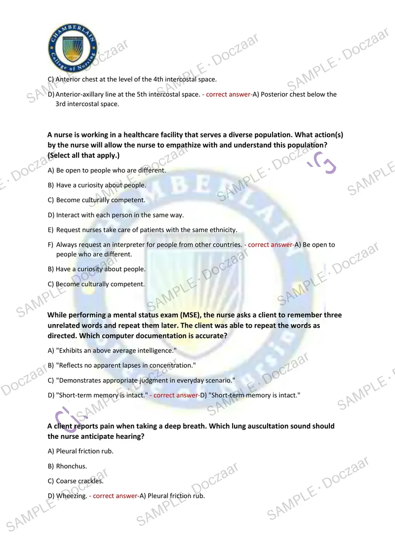 Preview page 3 of HEALTH ASSESSMENT EVOLVE EXAM 2026/2027 | 70 HIGH-YIELD QUESTIONS & VERIFIED ANSWERS | LATEST TESTBANK | RECENT & MOST T
