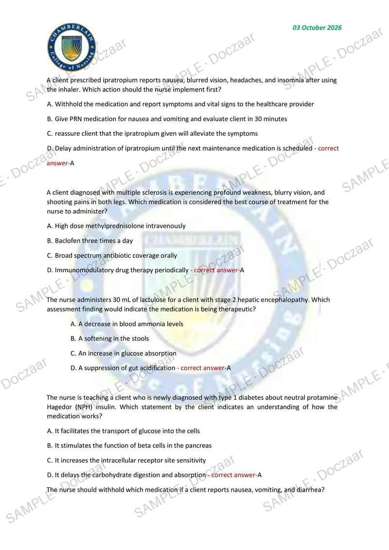 Preview page 5 of HESI PHARMACOLOGY EXAM 2026/2027 | 80 HIGH-YIELD QUESTIONS & VERIFIED ANSWERS | LATEST TESTBANK | RECENT & MOST TESTED T