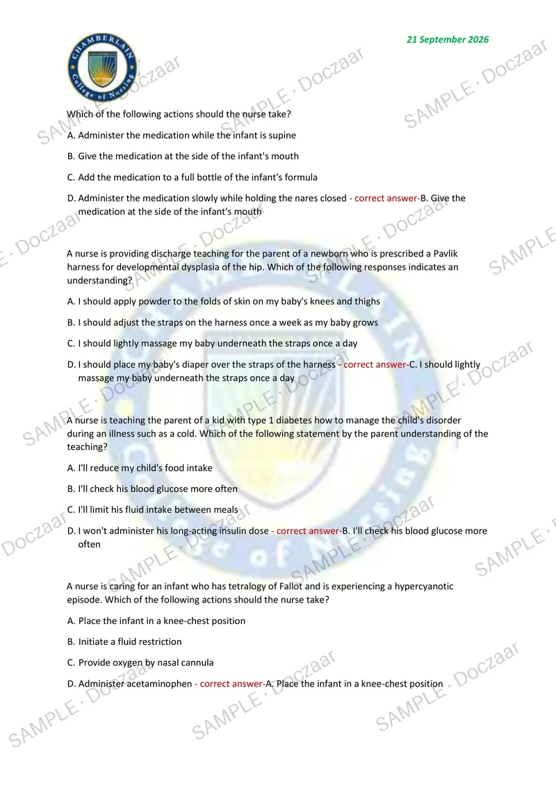 Preview page 11 of PEDIATRICS EXAM 2026/2027 | 120 HIGH-YIELD QUESTIONS & VERIFIED ANSWERS | LATEST TEST PREP | RECENT & MOST TESTED TOPICS