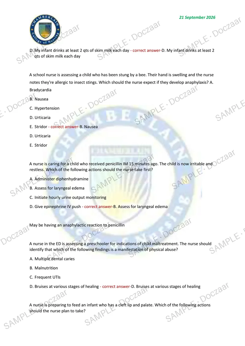 Preview page 20 of PEDIATRICS EXAM 2026/2027 | 120 HIGH-YIELD QUESTIONS & VERIFIED ANSWERS | LATEST TEST PREP | RECENT & MOST TESTED TOPICS