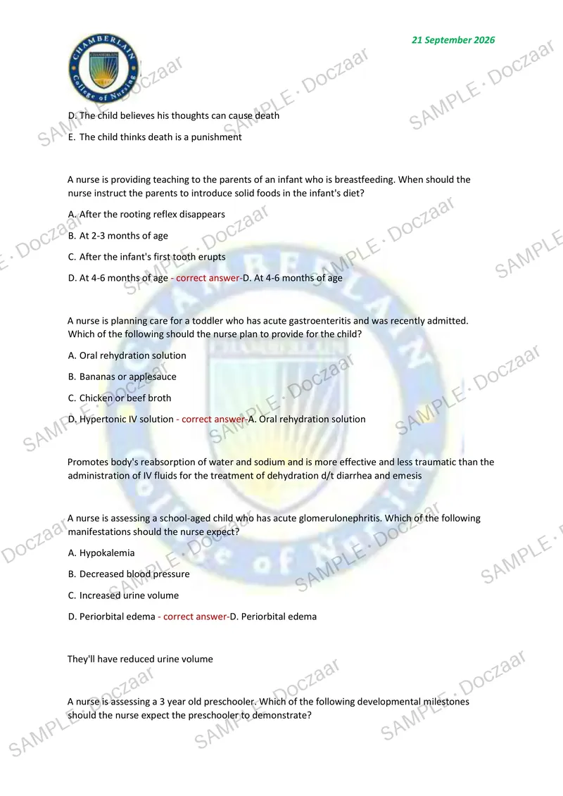 Preview page 27 of PEDIATRICS EXAM 2026/2027 | 120 HIGH-YIELD QUESTIONS & VERIFIED ANSWERS | LATEST TEST PREP | RECENT & MOST TESTED TOPICS