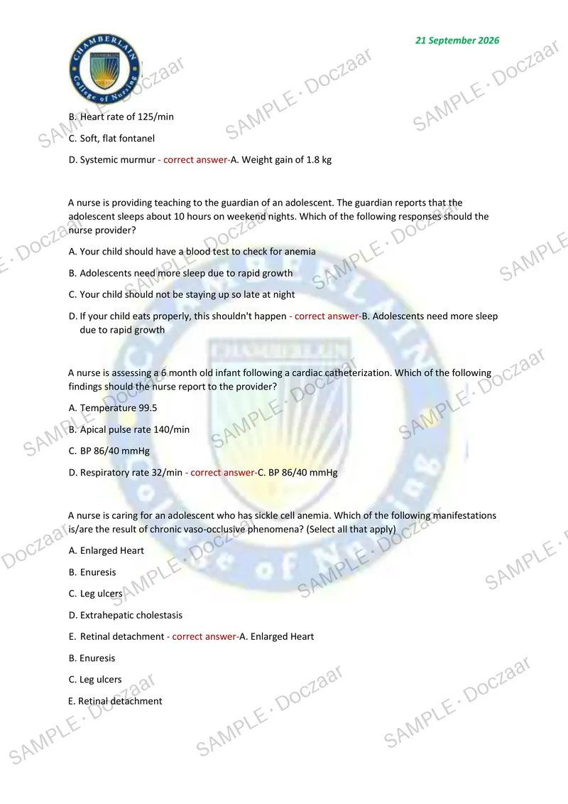 Preview page 5 of PEDIATRICS EXAM 2026/2027 | 120 HIGH-YIELD QUESTIONS & VERIFIED ANSWERS | LATEST TEST PREP | RECENT & MOST TESTED TOPICS