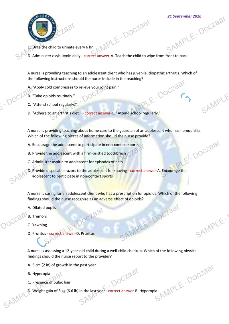 Preview page 15 of PEDIATRICS EXAM 2026/2027 | 350 HIGH-YIELD QUESTIONS & VERIFIED ANSWERS | LATEST TESTBANK | RECENT & MOST TESTED TOPICS