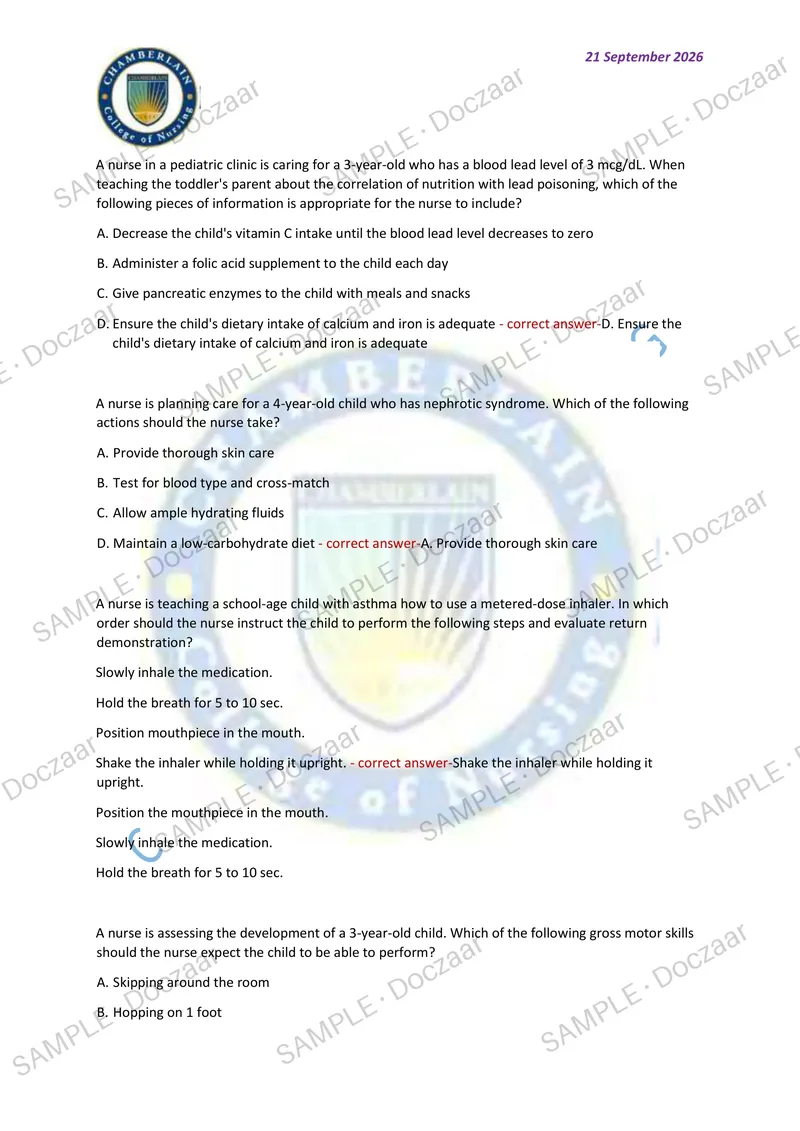 Preview page 19 of PEDIATRICS EXAM 2026/2027 | 350 HIGH-YIELD QUESTIONS & VERIFIED ANSWERS | LATEST TESTBANK | RECENT & MOST TESTED TOPICS