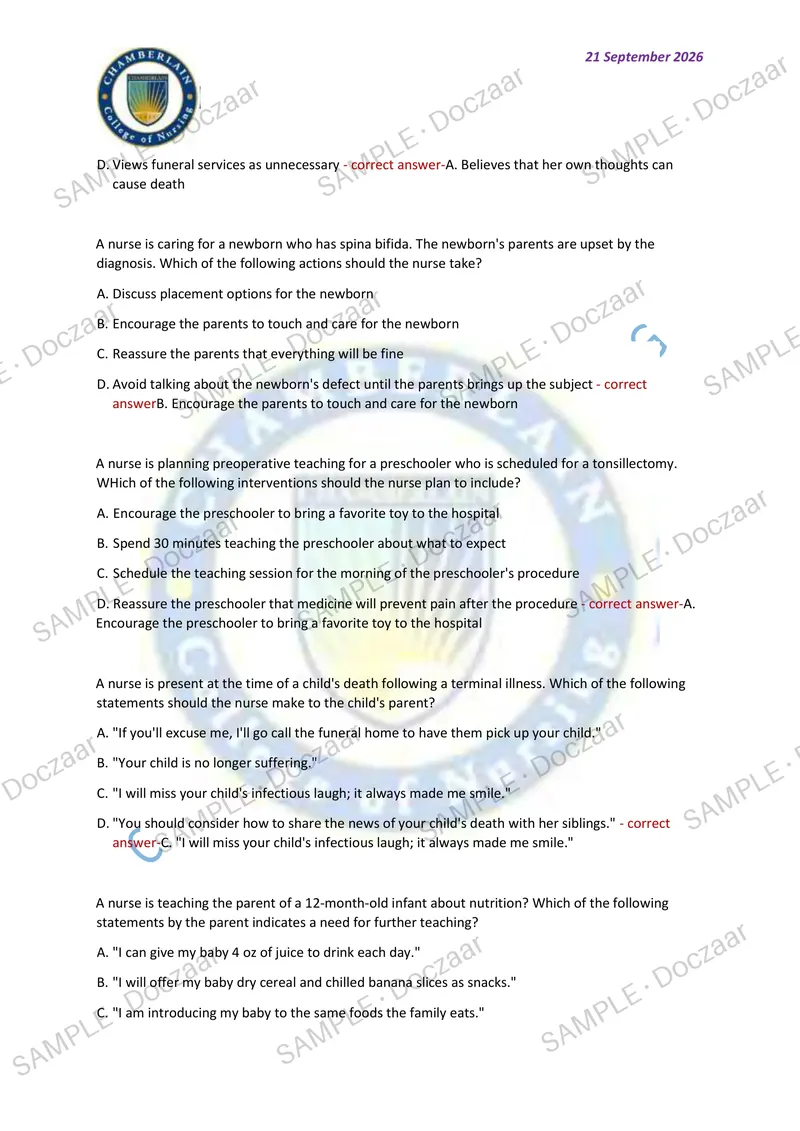 Preview page 46 of PEDIATRICS EXAM 2026/2027 | 350 HIGH-YIELD QUESTIONS & VERIFIED ANSWERS | LATEST TESTBANK | RECENT & MOST TESTED TOPICS