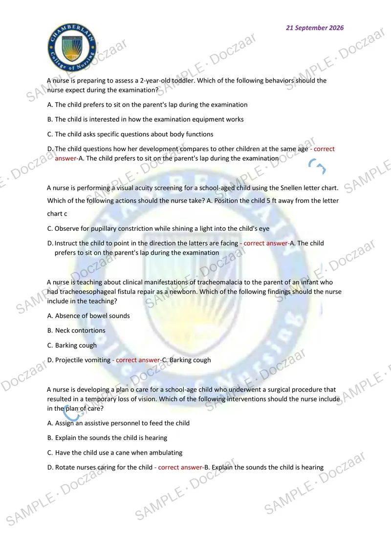 Preview page 59 of PEDIATRICS EXAM 2026/2027 | 350 HIGH-YIELD QUESTIONS & VERIFIED ANSWERS | LATEST TESTBANK | RECENT & MOST TESTED TOPICS
