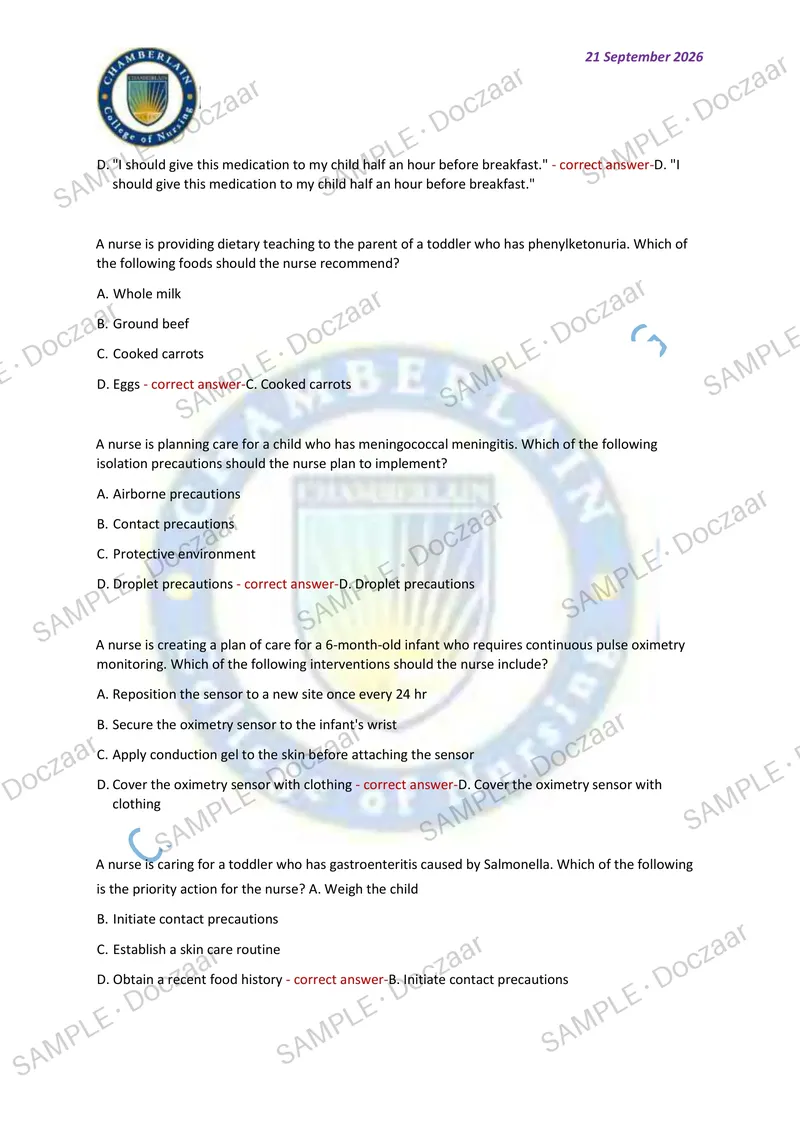 Preview page 81 of PEDIATRICS EXAM 2026/2027 | 350 HIGH-YIELD QUESTIONS & VERIFIED ANSWERS | LATEST TESTBANK | RECENT & MOST TESTED TOPICS
