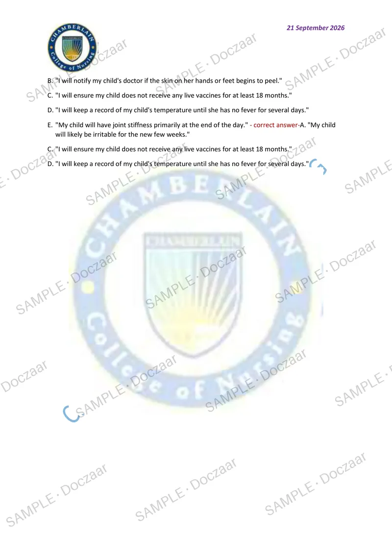 Preview page 99 of PEDIATRICS EXAM 2026/2027 | 350 HIGH-YIELD QUESTIONS & VERIFIED ANSWERS | LATEST TESTBANK | RECENT & MOST TESTED TOPICS