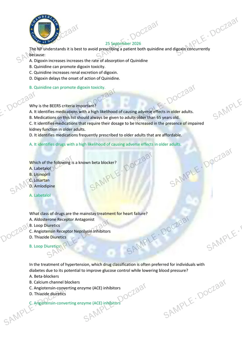 Preview page 5 of NR 565 - advanced pharmacology midterm – Chamberlain  NEWEST TEST EXAM 100 COMPREHENSIVE QUESTIONS  /FREQUENTLY MOST TES