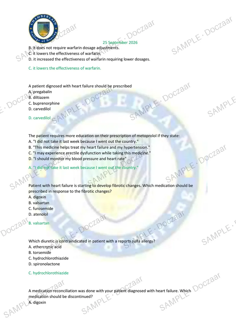 Preview page 9 of NR 565 - advanced pharmacology midterm – Chamberlain  NEWEST TEST EXAM 100 COMPREHENSIVE QUESTIONS  /FREQUENTLY MOST TES