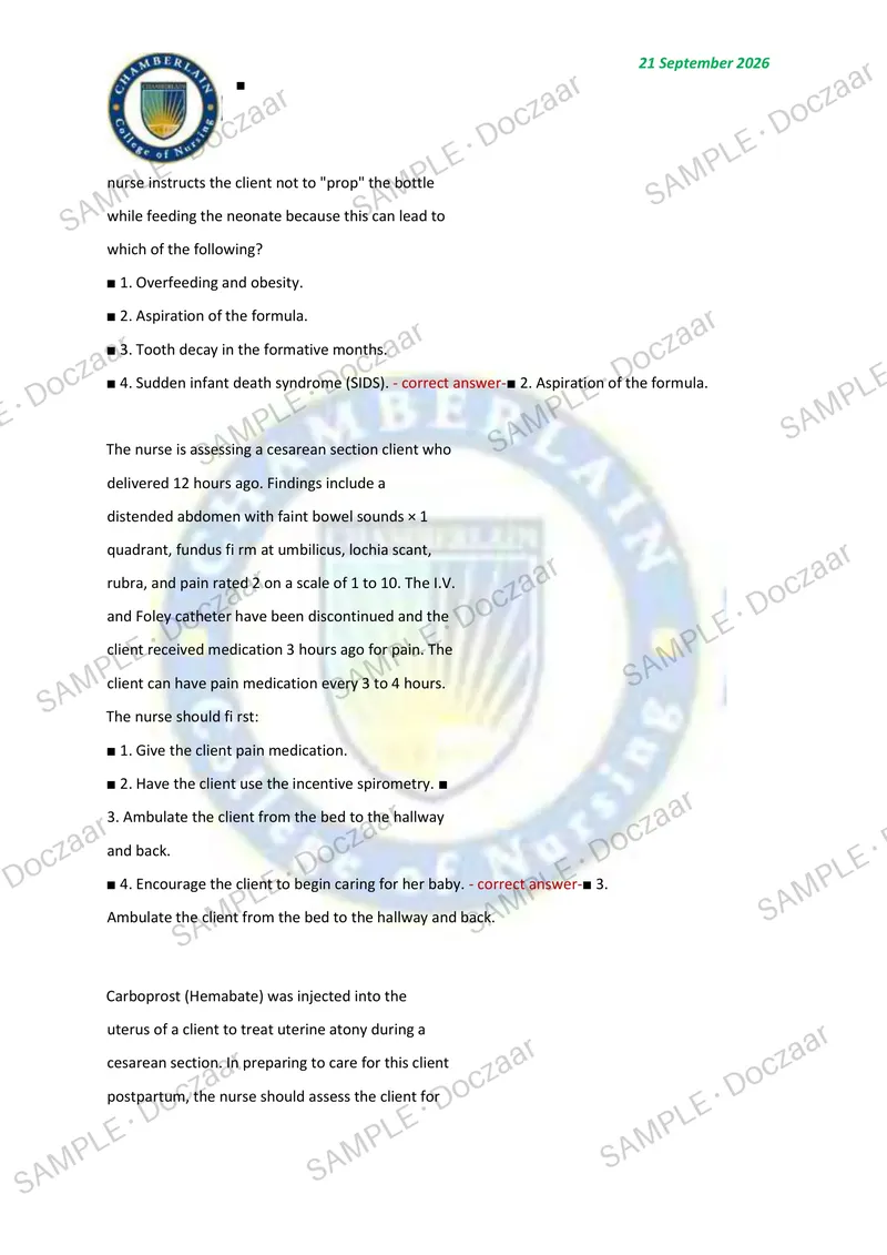 Preview page 20 of OB FINAL EXAM 2026/2027 | 130 HIGH-YIELD QUESTIONS & VERIFIED ANSWERS | LATEST TEST PREP | RECENT & MOST TESTED TOPICS |
