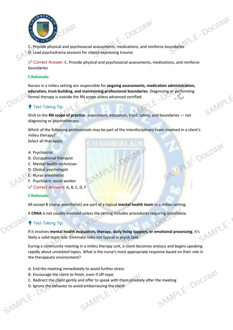 Preview page 31 of NR326 MENTAL HEALTH EXAM 1 2026/2027 | 100 HIGH-YIELD QUESTIONS & VERIFIED ANSWERS WITH RATIONALES & TEST-TAKING TIPS |