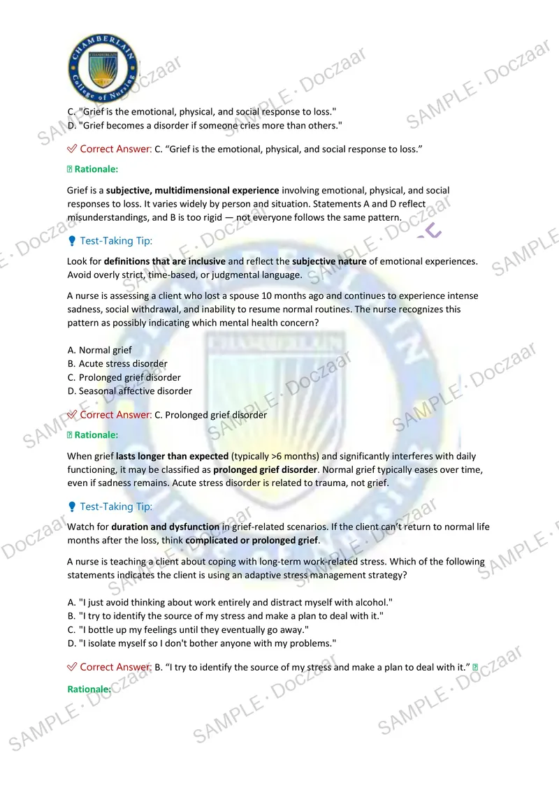 Preview page 7 of NR326 MENTAL HEALTH EXAM 1 2026/2027 | 100 HIGH-YIELD QUESTIONS & VERIFIED ANSWERS WITH RATIONALES & TEST-TAKING TIPS |