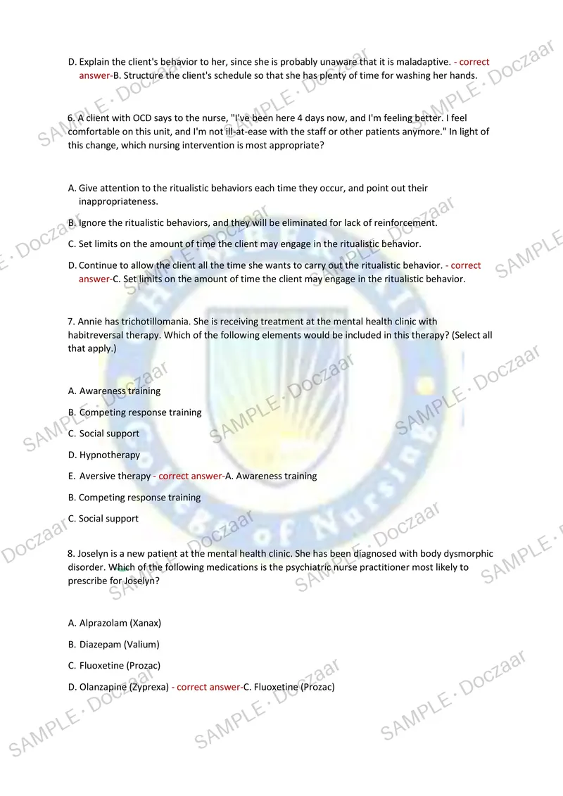 Preview page 13 of NR326 MENTAL HEALTH EXAM 2 2026/2027 | 150 HIGH-YIELD QUESTIONS & VERIFIED ANSWERS | LATEST TEST PREP | RECENT & MOST TE