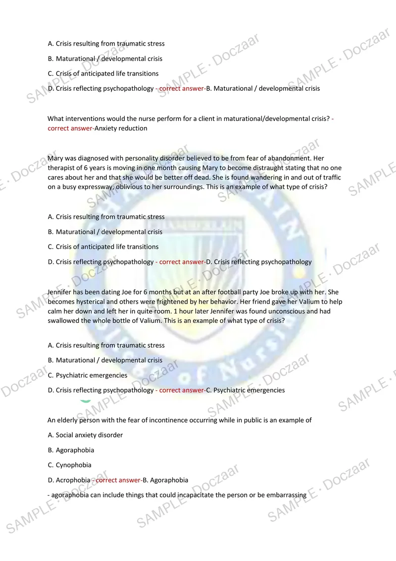 Preview page 19 of NR326 MENTAL HEALTH EXAM 2 2026/2027 | 150 HIGH-YIELD QUESTIONS & VERIFIED ANSWERS | LATEST TEST PREP | RECENT & MOST TE