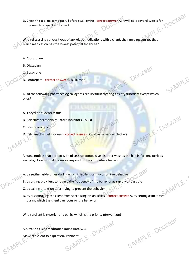 Preview page 27 of NR326 MENTAL HEALTH EXAM 2 2026/2027 | 150 HIGH-YIELD QUESTIONS & VERIFIED ANSWERS | LATEST TEST PREP | RECENT & MOST TE