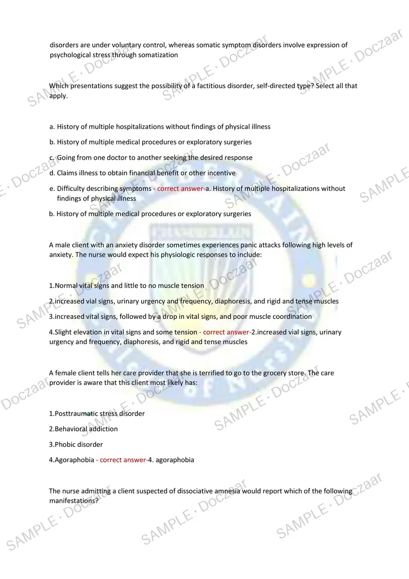 Preview page 37 of NR326 MENTAL HEALTH EXAM 2 2026/2027 | 150 HIGH-YIELD QUESTIONS & VERIFIED ANSWERS | LATEST TEST PREP | RECENT & MOST TE