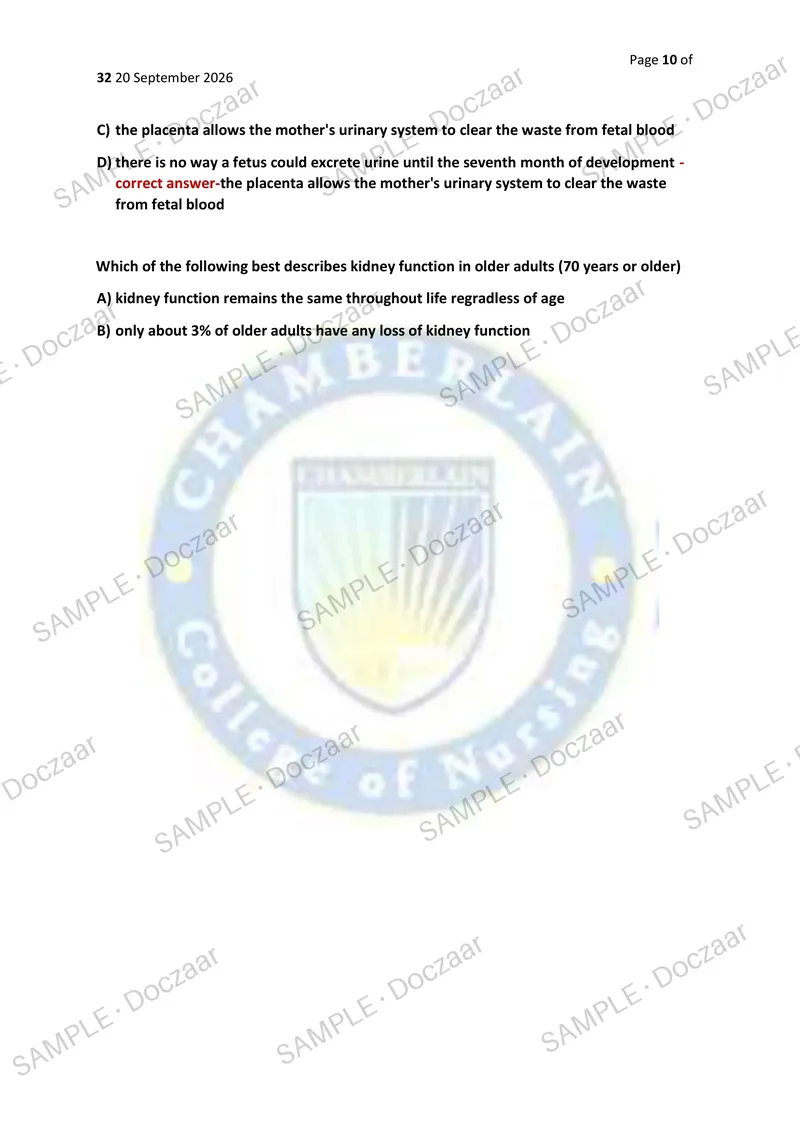 Preview page 10 of A&P Urinary system NEWEST 2026/2027 ACTUAL EXAM 150 QUESTIONS AND CORRECT (VERIFIED ANSWERS) COVERING RECENT AND MOST