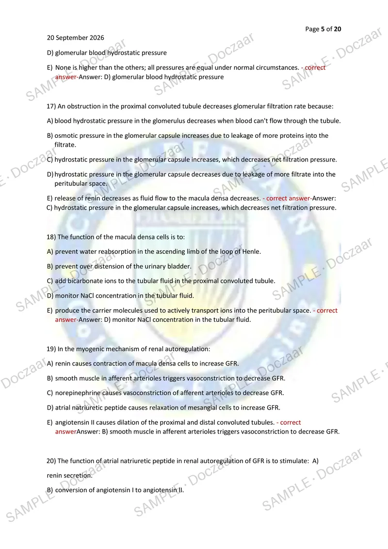 Preview page 5 of URINARY SYSTEM EXAM 2026/2027 | 100 HIGH-YIELD QUESTIONS & VERIFIED ANSWERS | LATEST TEST PREP | RECENT & MOST TESTED TO