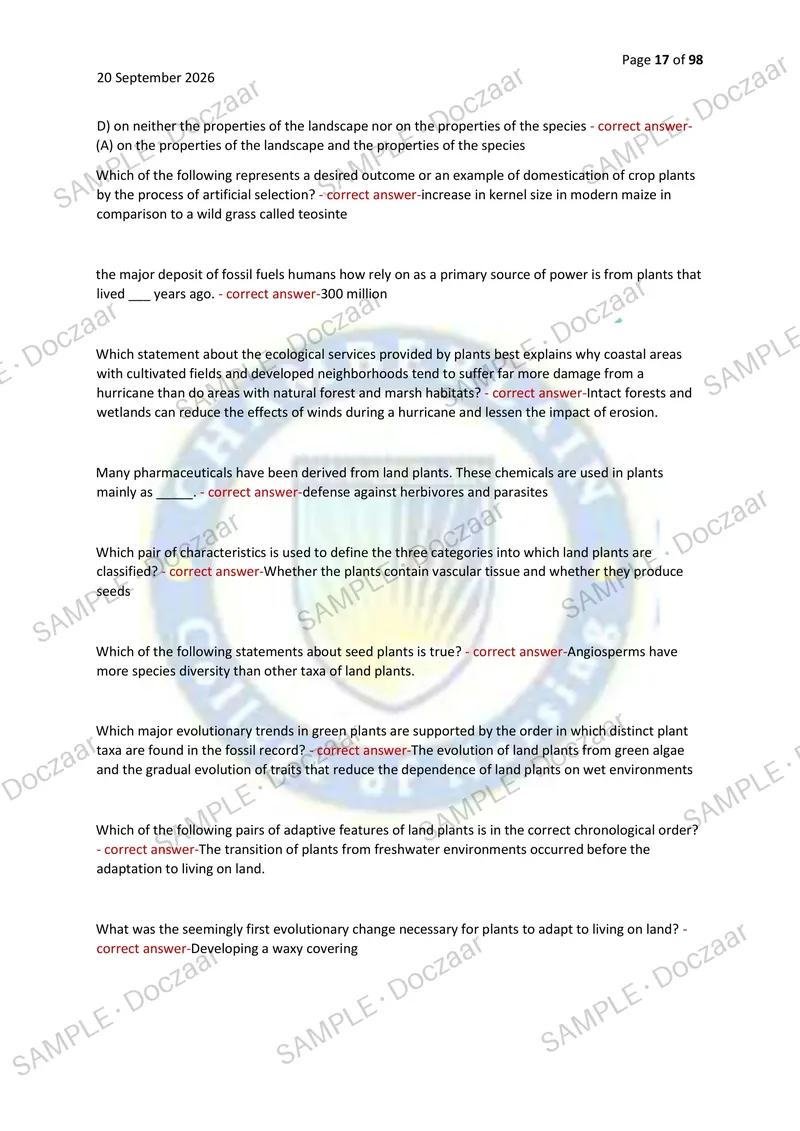 Preview page 17 of BIOL 252 MIDTERM & FINAL EXAM 2026/2027 | 450 HIGH-YIELD QUESTIONS & VERIFIED ANSWERS | LATEST TESTBANK | RECENT & MOST