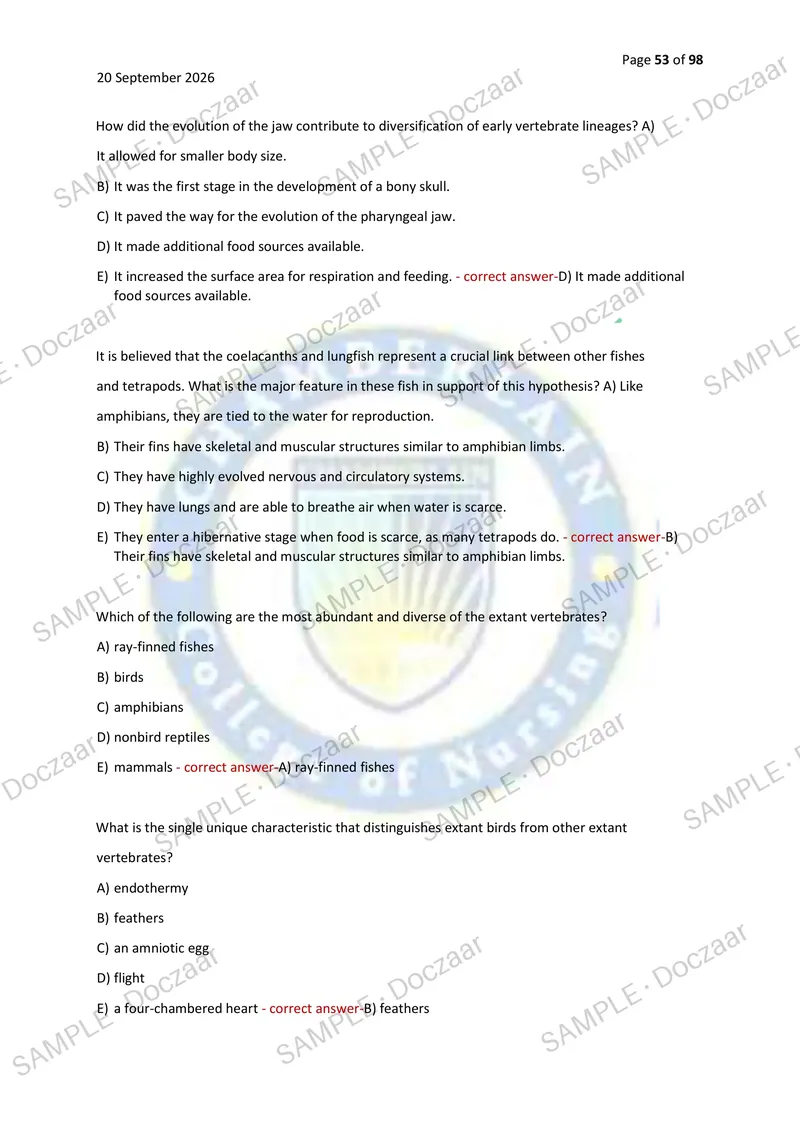 Preview page 53 of BIOL 252 MIDTERM & FINAL EXAM 2026/2027 | 450 HIGH-YIELD QUESTIONS & VERIFIED ANSWERS | LATEST TESTBANK | RECENT & MOST