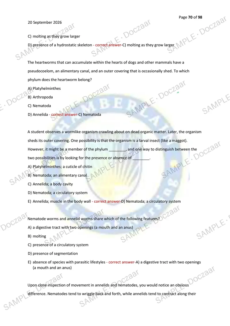 Preview page 70 of BIOL 252 MIDTERM & FINAL EXAM 2026/2027 | 450 HIGH-YIELD QUESTIONS & VERIFIED ANSWERS | LATEST TESTBANK | RECENT & MOST