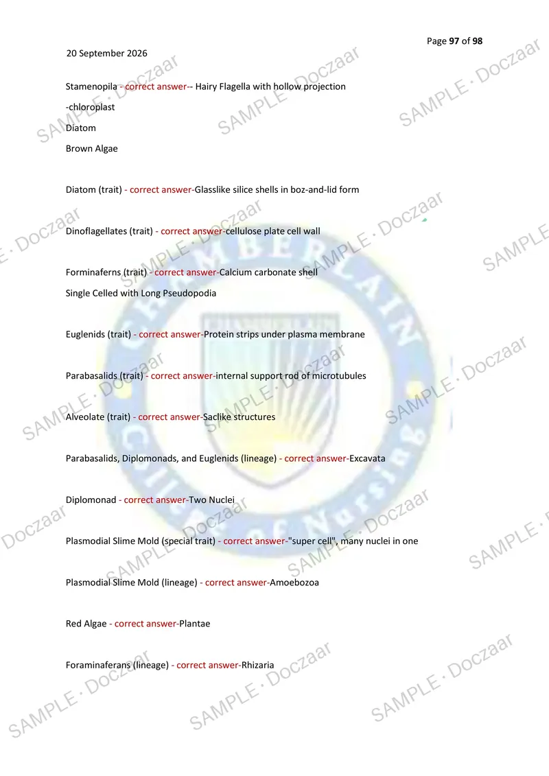 Preview page 97 of BIOL 252 MIDTERM & FINAL EXAM 2026/2027 | 450 HIGH-YIELD QUESTIONS & VERIFIED ANSWERS | LATEST TESTBANK | RECENT & MOST