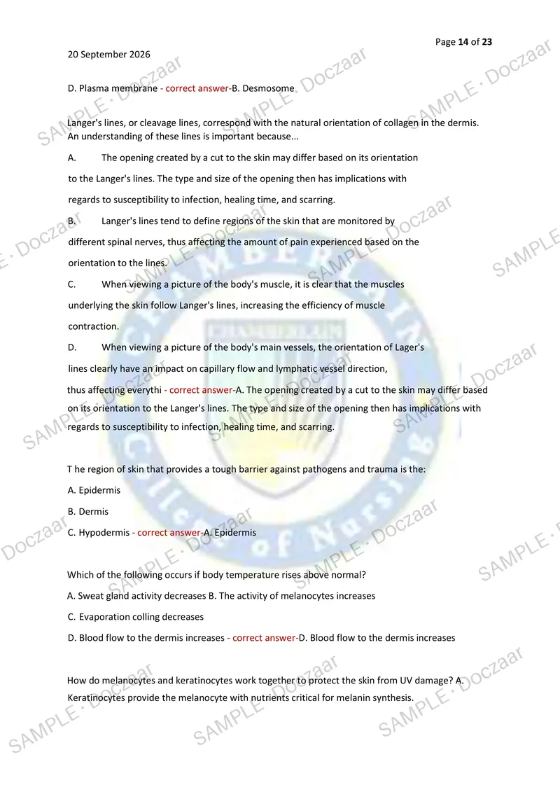 Preview page 14 of BIOL 252 HUMAN ANATOMY & PHYSIOLOGY EXAM 1 2026/2027 | 100 HIGH-YIELD QUESTIONS & VERIFIED ANSWERS | LATEST TEST PREP |