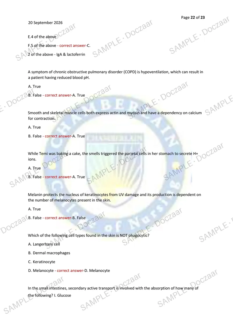 Preview page 22 of BIOL 252 HUMAN ANATOMY & PHYSIOLOGY EXAM 1 2026/2027 | 100 HIGH-YIELD QUESTIONS & VERIFIED ANSWERS | LATEST TEST PREP |