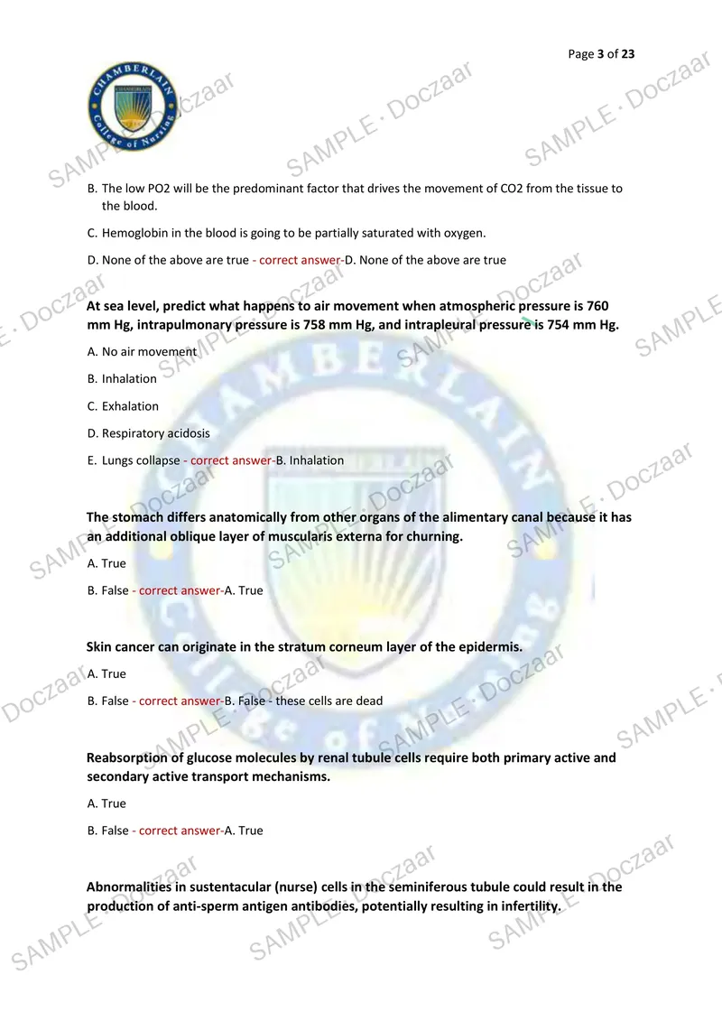 Preview page 3 of BIOL 252 HUMAN ANATOMY & PHYSIOLOGY EXAM 1 2026/2027 | 100 HIGH-YIELD QUESTIONS & VERIFIED ANSWERS | LATEST TEST PREP |