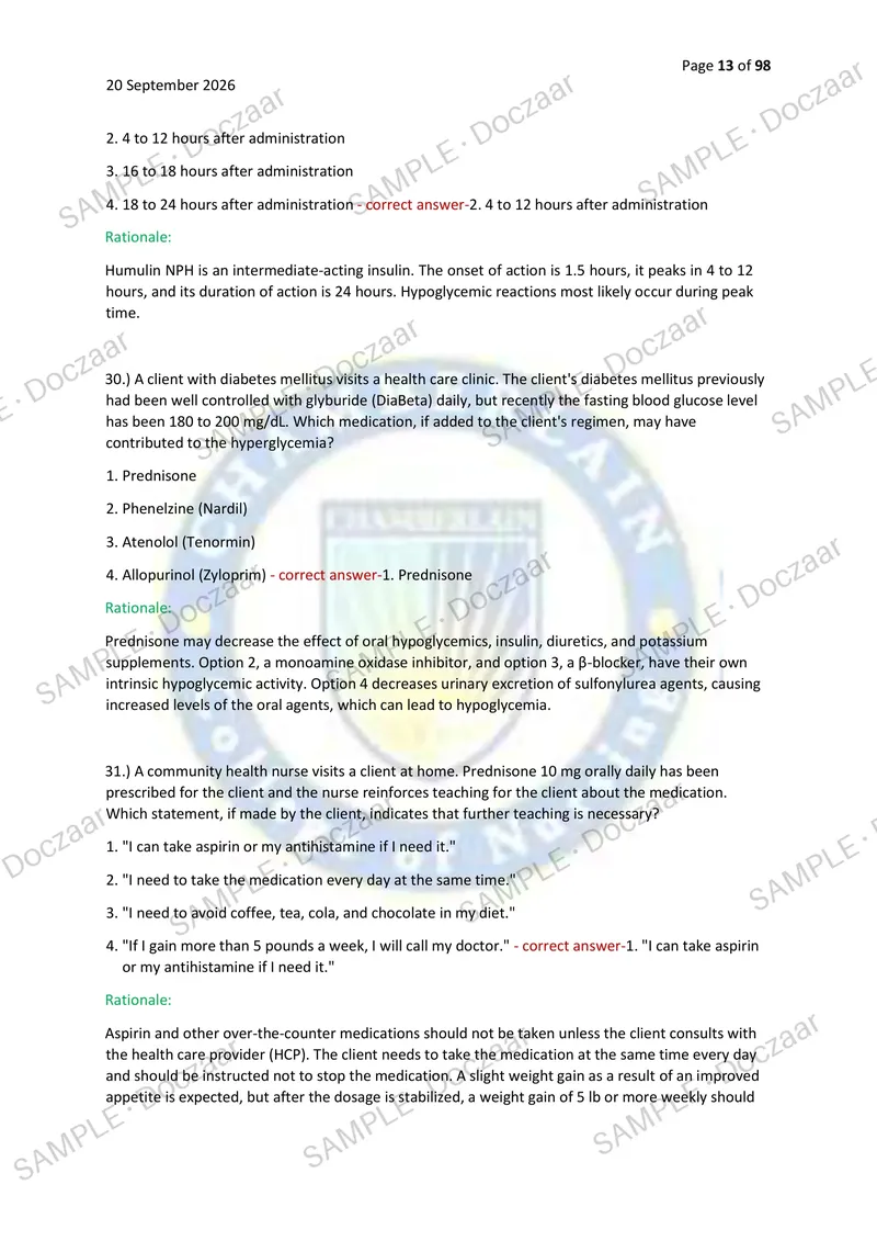 Preview page 13 of PHARMACOLOGY HESI EXIT EXAM 2026/2027 | 250 HIGH-YIELD QUESTIONS & VERIFIED ANSWERS WITH RATIONALES | LATEST TESTBANK |