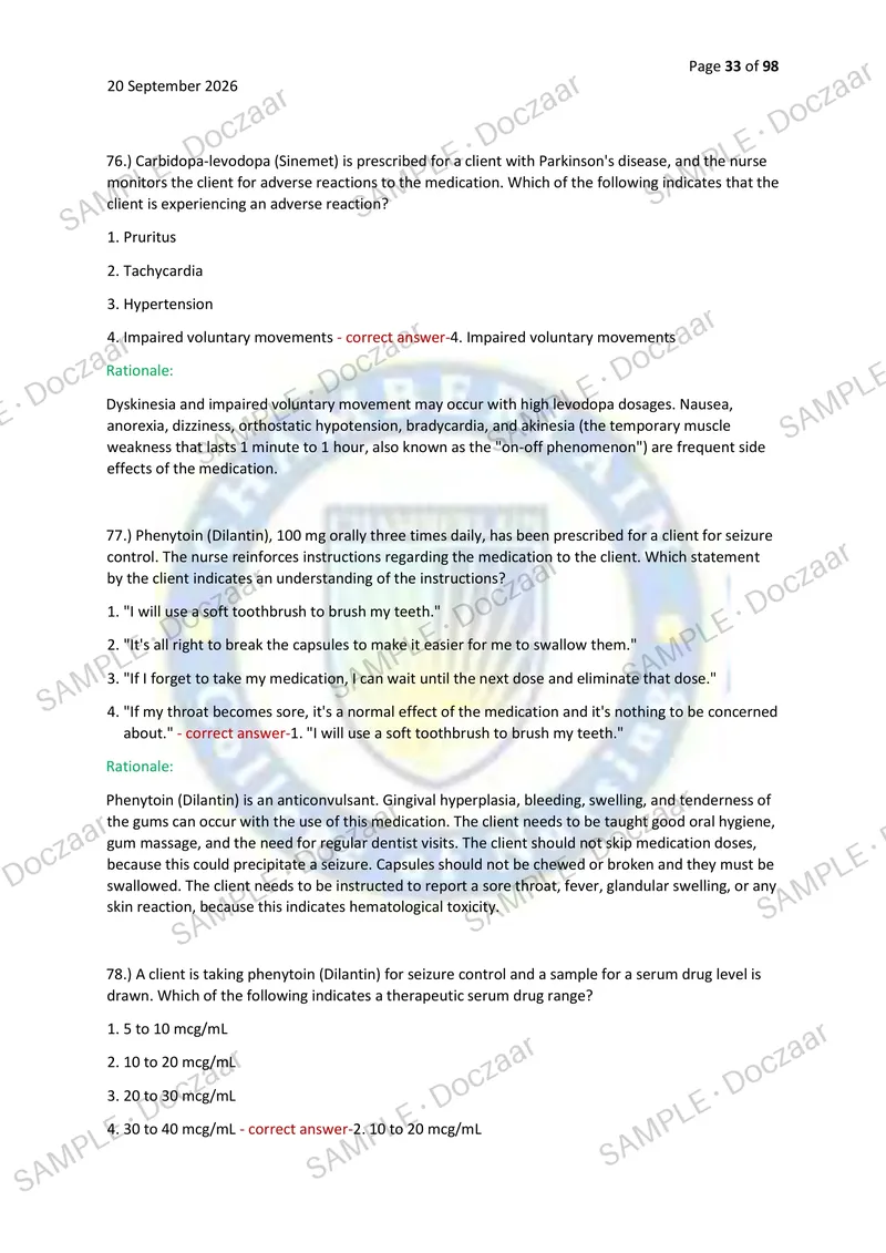 Preview page 33 of PHARMACOLOGY HESI EXIT EXAM 2026/2027 | 250 HIGH-YIELD QUESTIONS & VERIFIED ANSWERS WITH RATIONALES | LATEST TESTBANK |