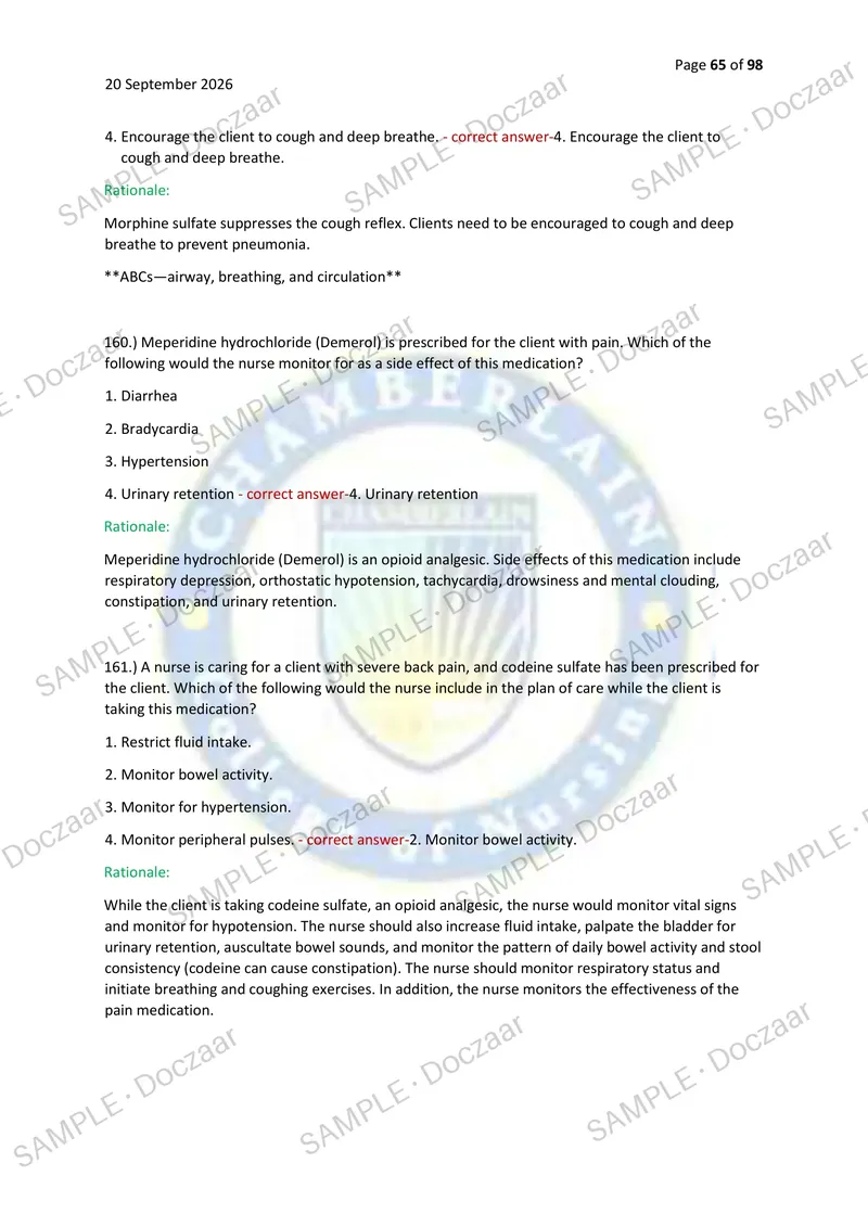 Preview page 65 of PHARMACOLOGY HESI EXIT EXAM 2026/2027 | 250 HIGH-YIELD QUESTIONS & VERIFIED ANSWERS WITH RATIONALES | LATEST TESTBANK |