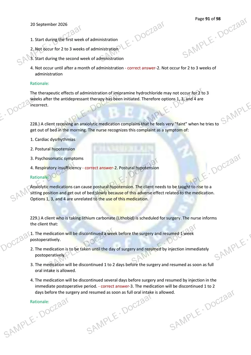 Preview page 91 of PHARMACOLOGY HESI EXIT EXAM 2026/2027 | 250 HIGH-YIELD QUESTIONS & VERIFIED ANSWERS WITH RATIONALES | LATEST TESTBANK |