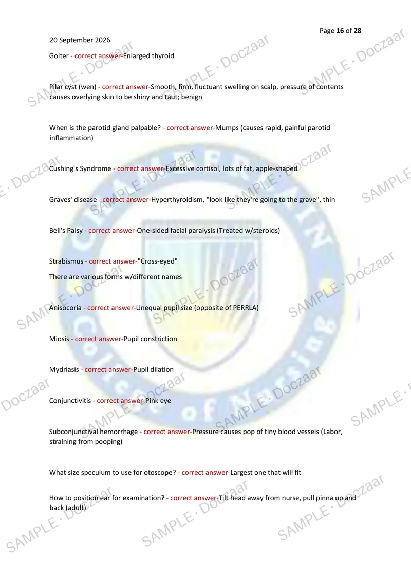 Preview page 16 of NSG 3160 EXAM 2 2026/2027 | 250 HIGH-YIELD QUESTIONS & VERIFIED ANSWERS WITH EXPLANATIONS | LATEST TEST PREP | RECENT &