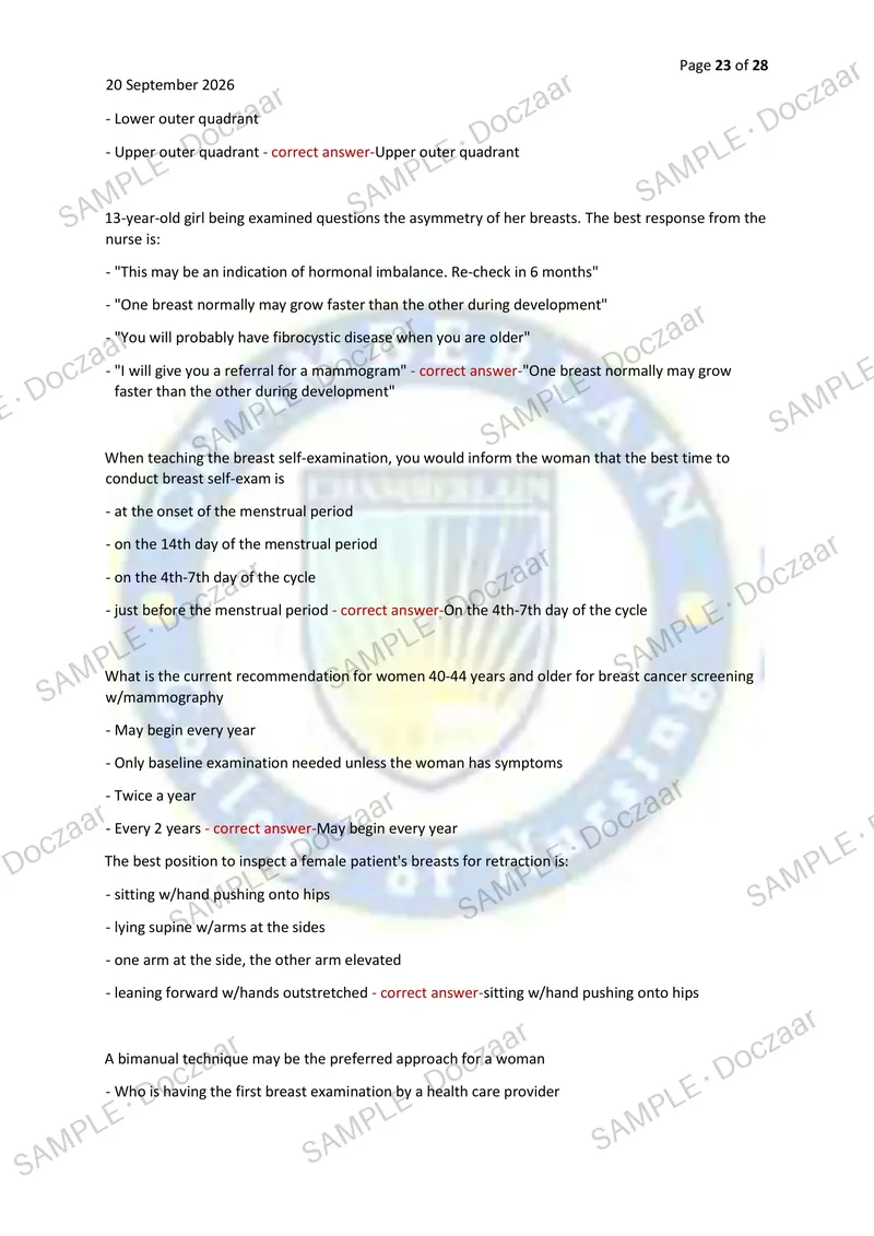 Preview page 23 of NSG 3160 EXAM 2 2026/2027 | 250 HIGH-YIELD QUESTIONS & VERIFIED ANSWERS WITH EXPLANATIONS | LATEST TEST PREP | RECENT &