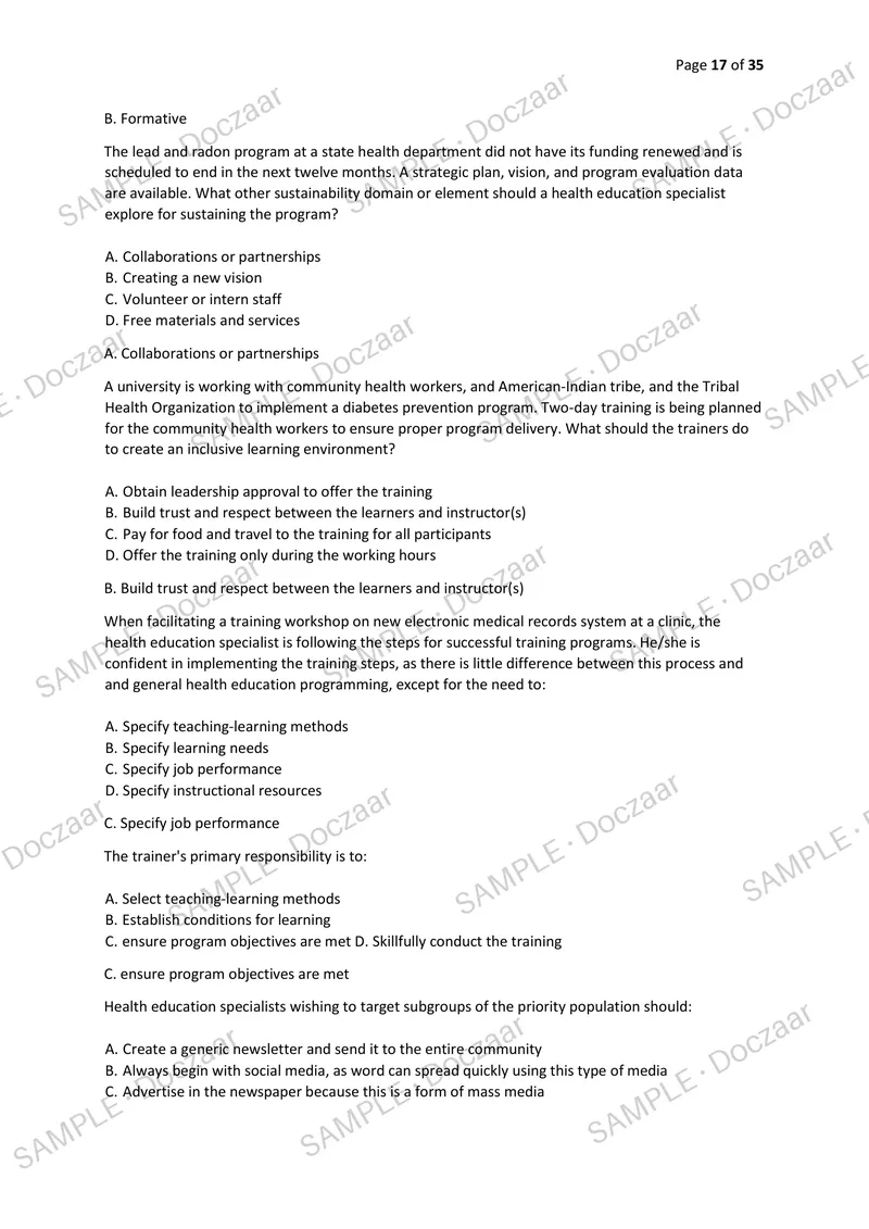 Preview page 17 of CHES NCHEC EXAM 2026/2027 | 170 HIGH-YIELD QUESTIONS & VERIFIED ANSWERS | LATEST TEST PREP | RECENT & MOST TESTED TOPICS