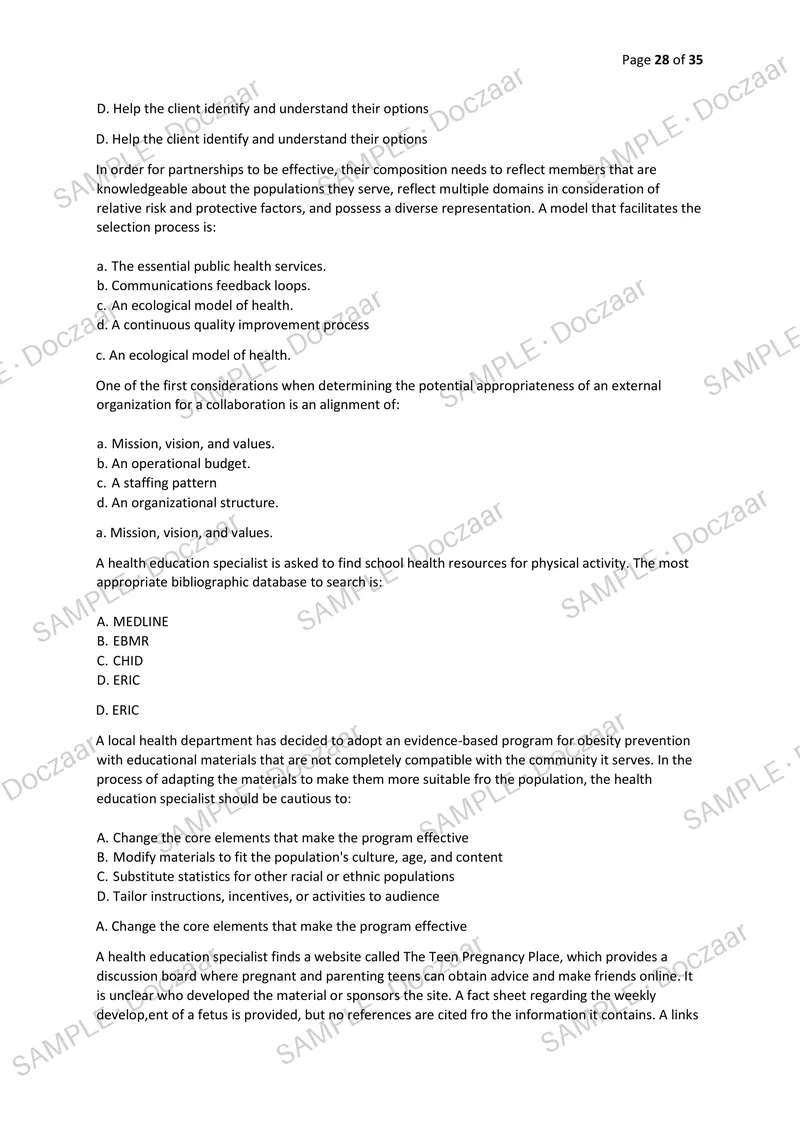 Preview page 28 of CHES NCHEC EXAM 2026/2027 | 170 HIGH-YIELD QUESTIONS & VERIFIED ANSWERS | LATEST TEST PREP | RECENT & MOST TESTED TOPICS
