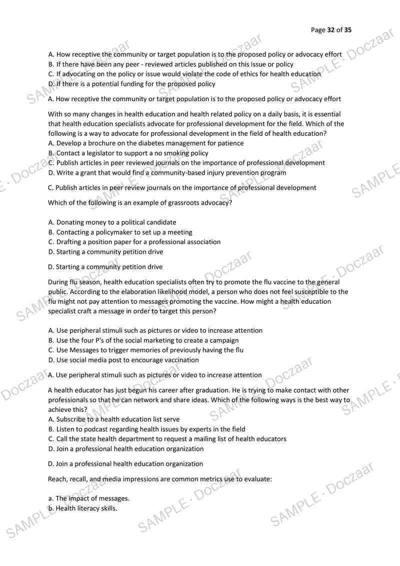 Preview page 32 of CHES NCHEC EXAM 2026/2027 | 170 HIGH-YIELD QUESTIONS & VERIFIED ANSWERS | LATEST TEST PREP | RECENT & MOST TESTED TOPICS