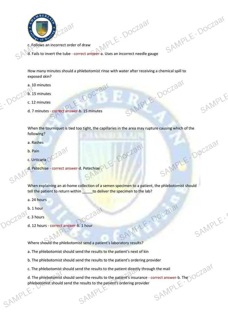 Preview page 12 of NHCO Phlebotomy Exam 2026/2027 TEST EXAM 100 COMPREHENSIVE QUESTIONS /FREQUENTLY MOST TESTED QUESTIONS AND VERIFIED SO