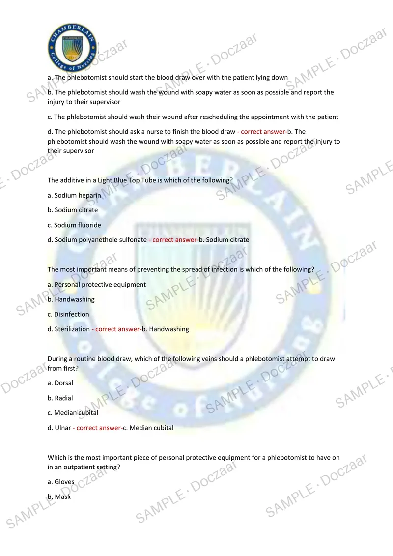 Preview page 21 of NHCO Phlebotomy Exam 2026/2027 TEST EXAM 100 COMPREHENSIVE QUESTIONS /FREQUENTLY MOST TESTED QUESTIONS AND VERIFIED SO