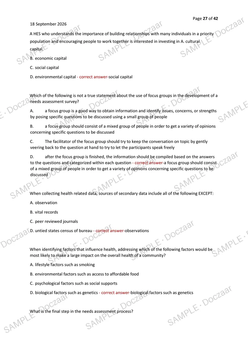 Preview page 27 of CHES EXAM 2026/2027 | 200 HIGH-YIELD QUESTIONS & VERIFIED ANSWERS | LATEST TEST PREP | RECENT & MOST TESTED TOPICS | A+