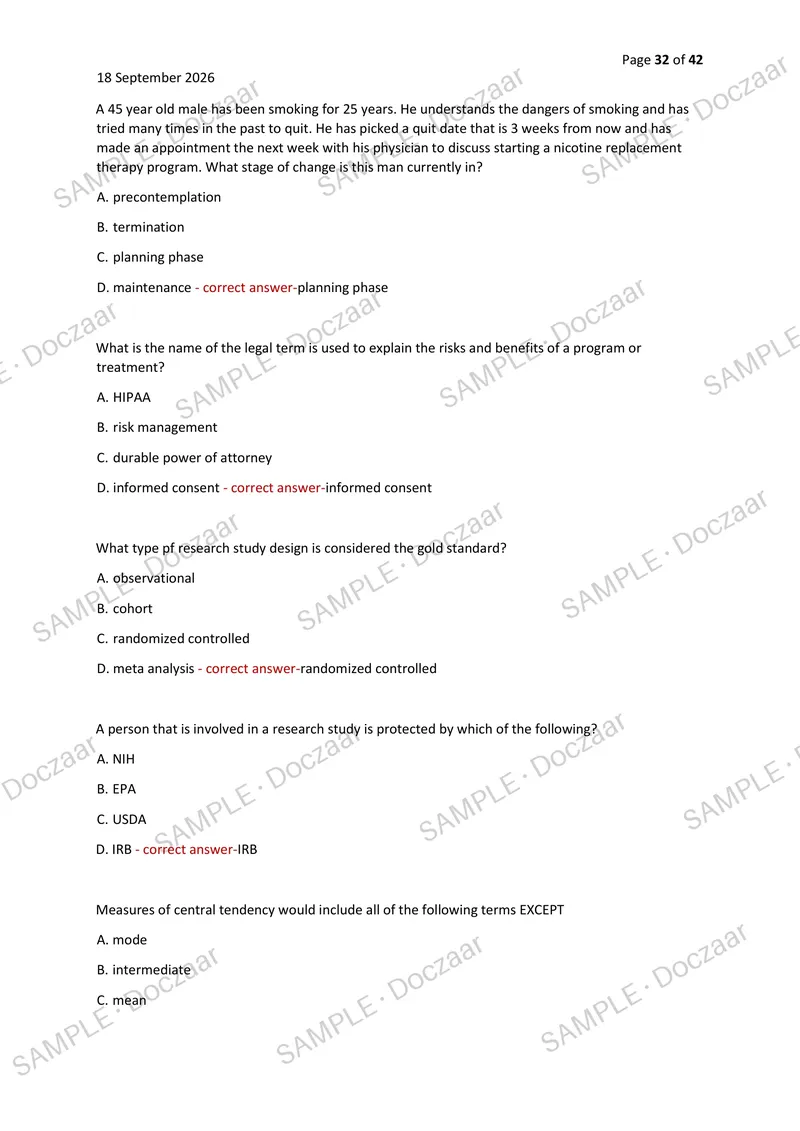Preview page 32 of CHES EXAM 2026/2027 | 200 HIGH-YIELD QUESTIONS & VERIFIED ANSWERS | LATEST TEST PREP | RECENT & MOST TESTED TOPICS | A+