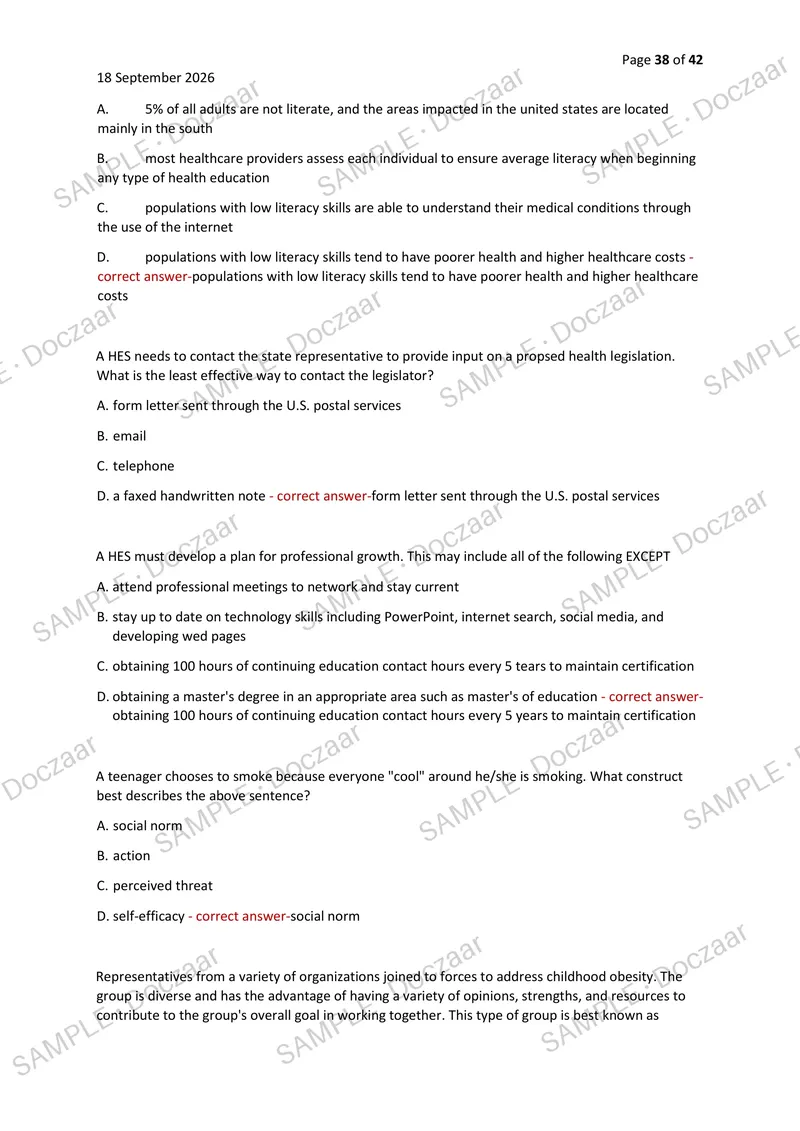 Preview page 38 of CHES EXAM 2026/2027 | 200 HIGH-YIELD QUESTIONS & VERIFIED ANSWERS | LATEST TEST PREP | RECENT & MOST TESTED TOPICS | A+