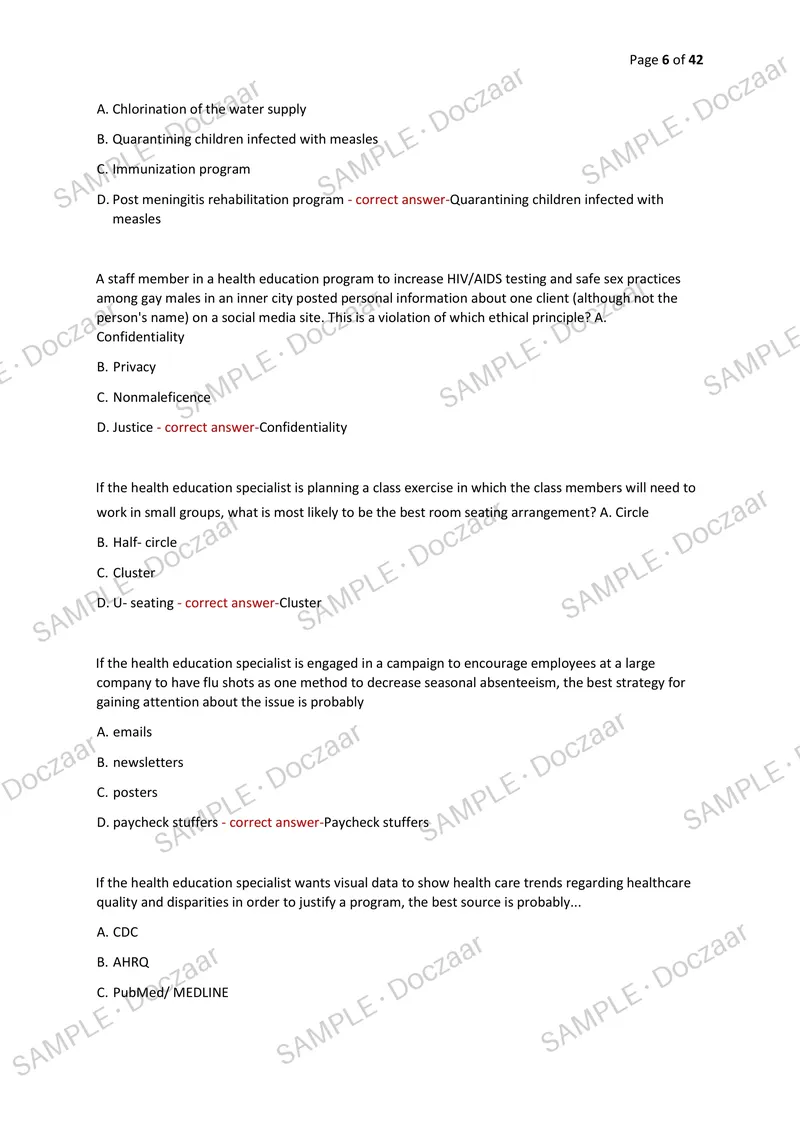 Preview page 6 of CHES EXAM 2026/2027 | 200 HIGH-YIELD QUESTIONS & VERIFIED ANSWERS | LATEST TEST PREP | RECENT & MOST TESTED TOPICS | A+