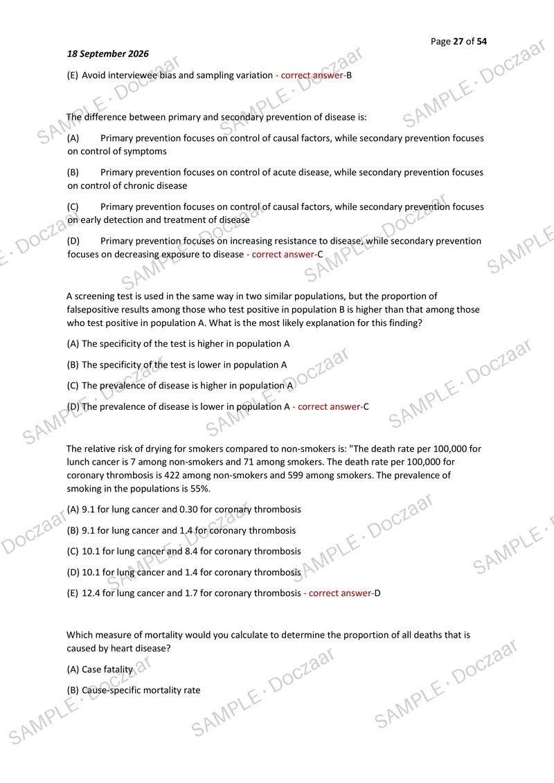 Preview page 27 of CPH EXAM 2026/2027 | 250 HIGH-YIELD QUESTIONS & VERIFIED ANSWERS | ALL SAMPLE QUESTIONS | LATEST TEST PREP | RECENT & MO