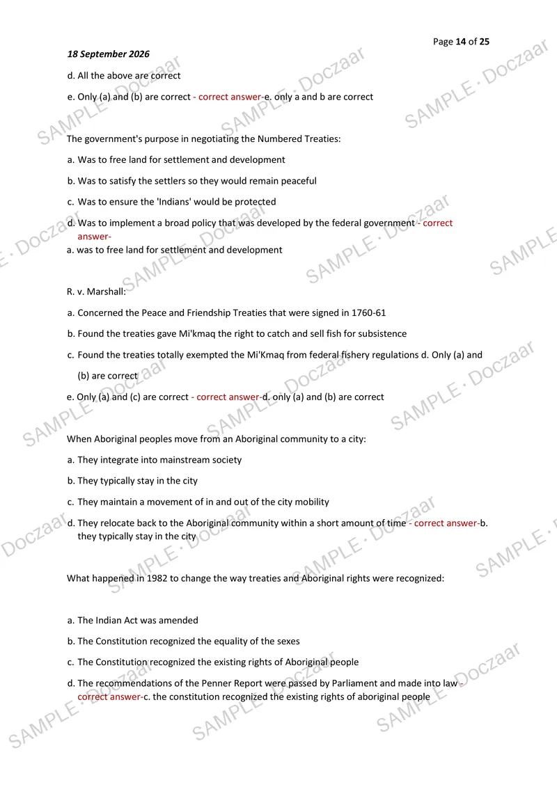 Preview page 14 of NATIVE STUDIES FINAL EXAM 2026/2027 | 100 HIGH-YIELD QUESTIONS & VERIFIED ANSWERS | LATEST TEST PREP | RECENT & MOST TES