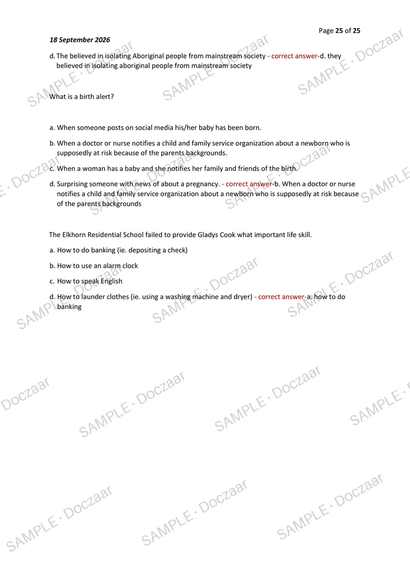 Preview page 25 of NATIVE STUDIES FINAL EXAM 2026/2027 | 100 HIGH-YIELD QUESTIONS & VERIFIED ANSWERS | LATEST TEST PREP | RECENT & MOST TES